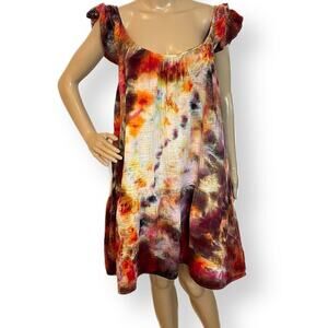 Tie Dye XXL dress ruffle neck tiered flounce gauze fall tone